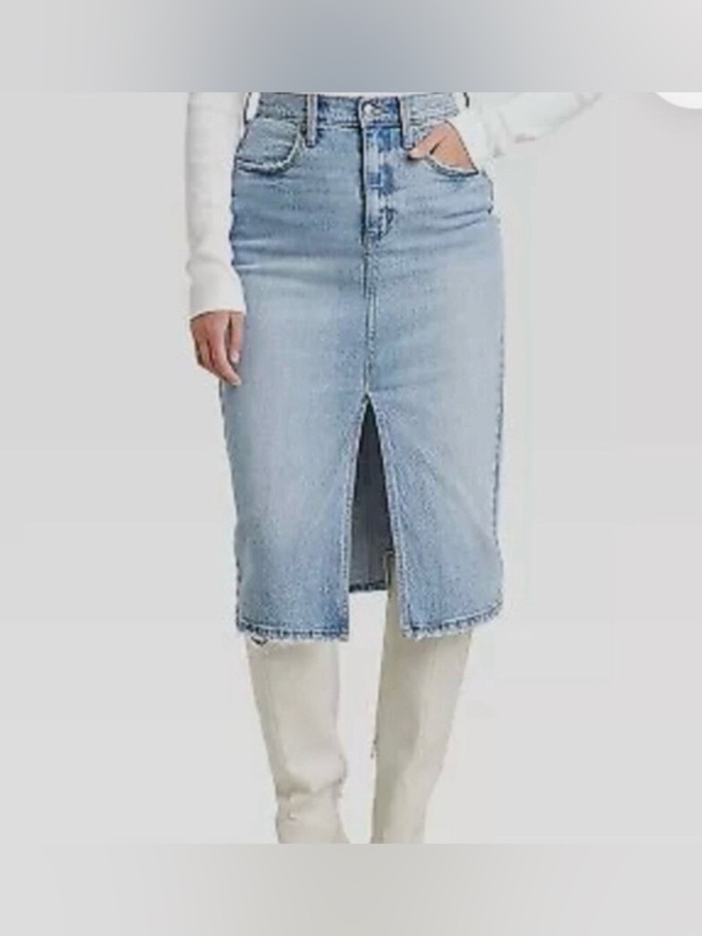 Universal Thread Light Blue Denim Midi Skirt with Front Slit